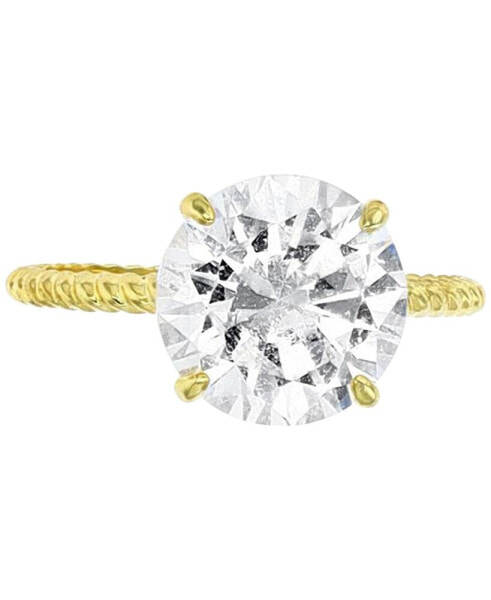 Cubic Zirconia Solitaire Textured Shank Engagement Ring in 10k Gold