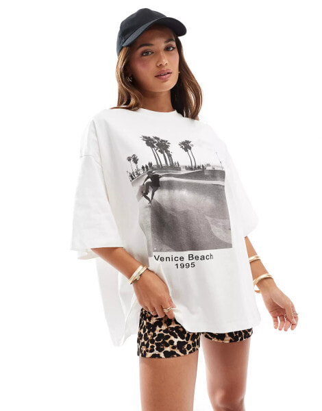 ASOS DESIGN oversized t-shirt with venice beach skater photographic in white