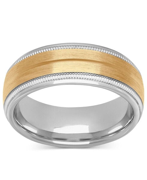 Men's Satin Finish Beaded Wedding Band in Sterling Silver & 18k Gold-Plate