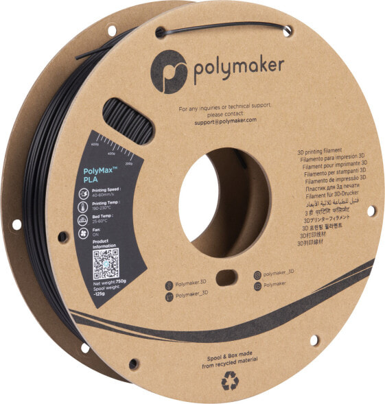 Филамент PLA высокой прочности Polymaker PolyMAX Tough 750 г 2,85 мм черный