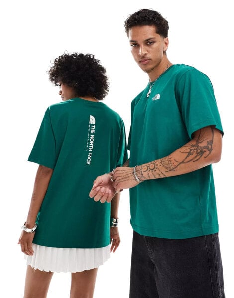 The North Face Vertical NSE logo backprint oversized t-shirt in dark green