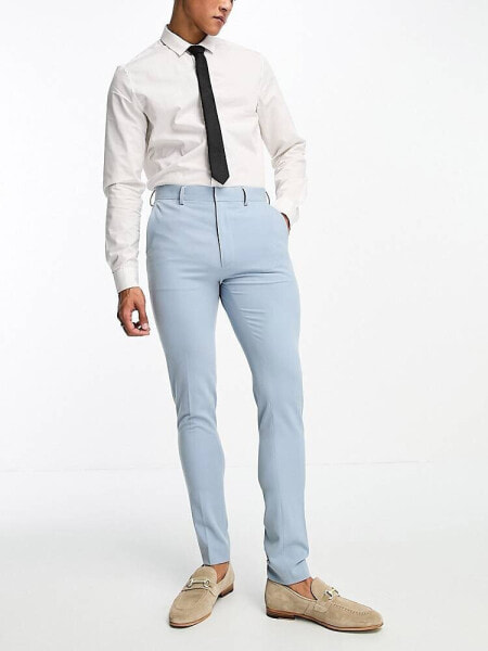 ASOS DESIGN wedding super skinny suit trousers in pale blue