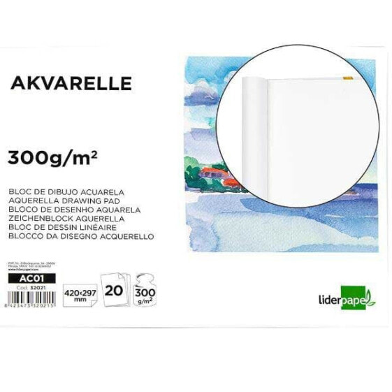 LIDERPAPEL Glued watercolor drawing pad 297x420 mm 20 sheets 300g m2 without frame