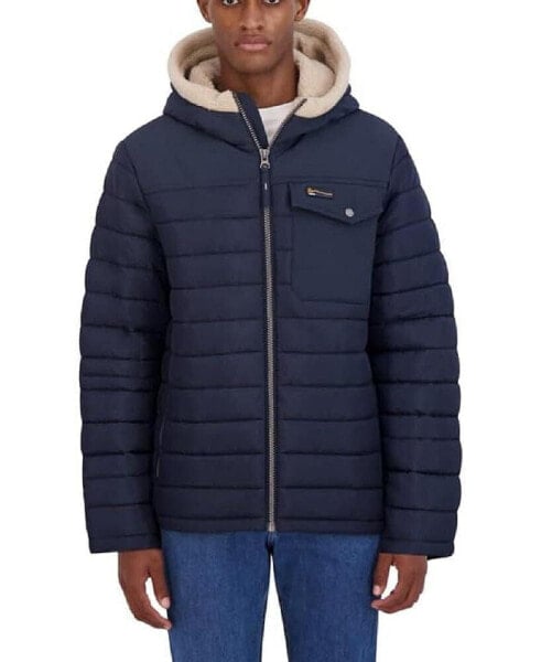 Men's Quilted Shirt Jacket Shacket with Sherpa Lined Hood