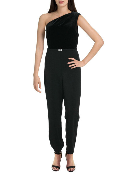 Lauren Ralph Lauren Women's One Shoulder Velvet Jersey Jumpsuit Black 14