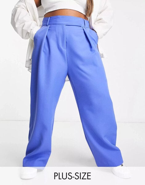 River Island Plus co-ord pleat detail wide leg dad trouser in bright blue