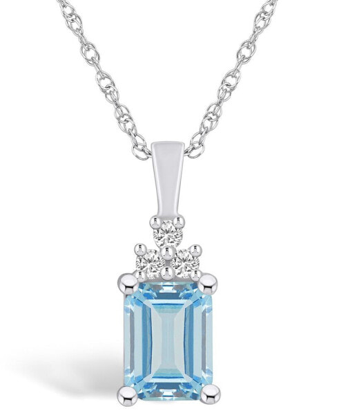 Aquamarine (1-3/8 Ct. T.W.) and Diamond (1/10 Ct. T.W.) Pendant Necklace in 14K White Gold