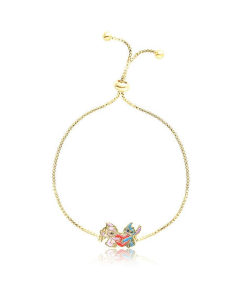 Stitch and Angel Heart Lariat Bracelet - 18kt Gold Plated Adjustable Stitch Bracelet, Officially Licensed