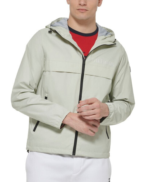 Men's Stretch Hooded Zip-Front Rain Jacket