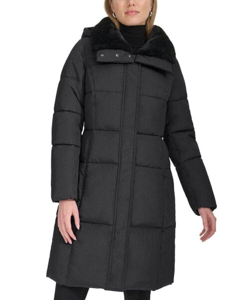 Women's Shine Faux-Fur-Collar Hooded Puffer Coat