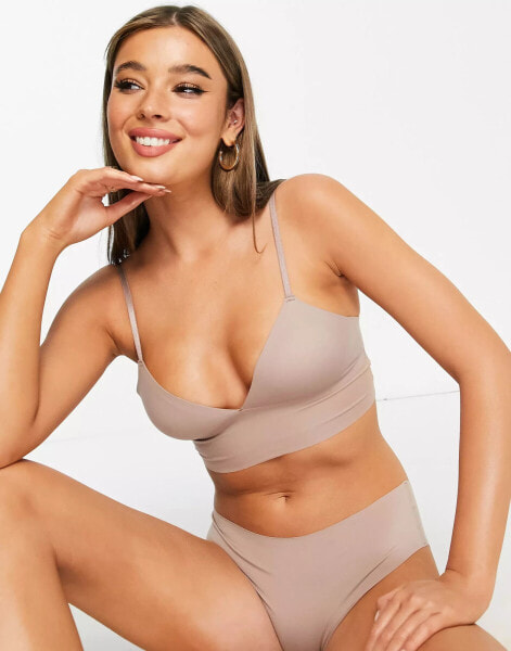 ASOS DESIGN Marina polyamide blend longline triangle bra in mink