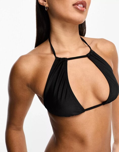 NA-KD waist tie bikini top in black