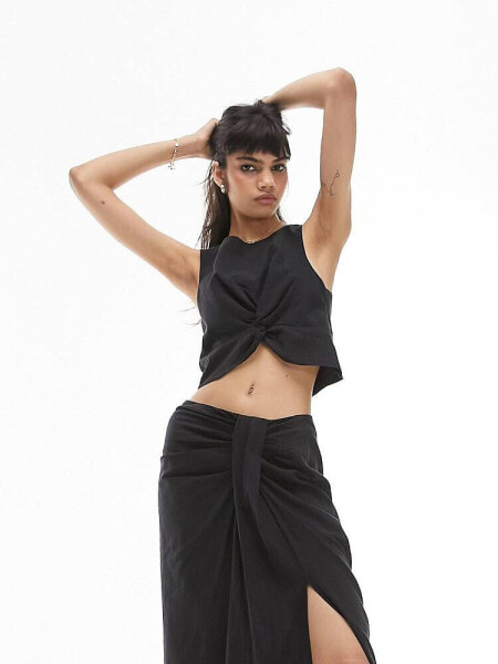 Topshop co ord knot front top in black