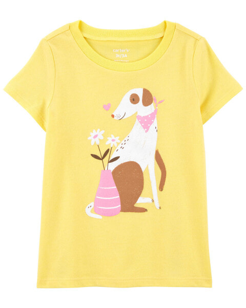 Toddler Dog and Flowers Graphic Tee 3T