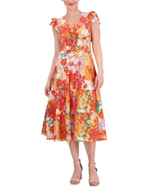 Платье Винс Камуто с миди-юбкой и цветочным принтом, женское