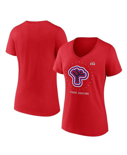 Women's Red Team USA Figure Skating V-Neck T-shirt