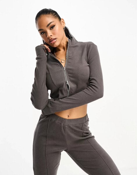 Simmi zip detail cropped top co-ord in charcoal