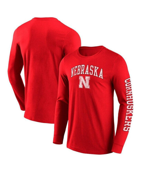 Men's Scarlet Nebraska Huskers Distressed Arch Over Logo 2.0 Long Sleeve T-shirt
