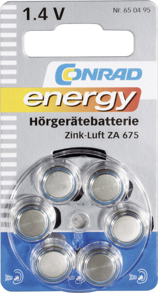 Одноразовая батарейка Conrad Energy ZA 675 Zinc-Air, 1.4 V, 6 шт., 630 mAh, 3 года