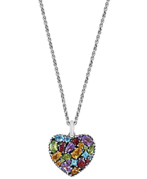 EFFY Collection eFFY® Multi-Gemstone Mixed Cut Heart 18" Pendant Necklace (6-5/8 ct. t.w.) in Sterling Silver