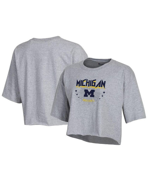 Women's Heather Gray Michigan Wolverines Boyfriend Cropped T-shirt