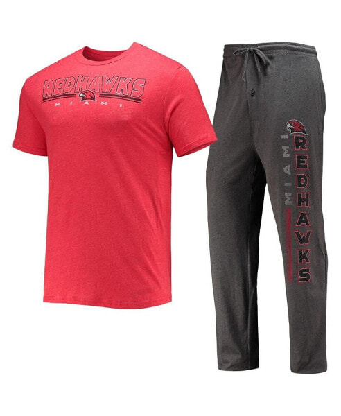Men's Heathered Charcoal, Red Miami University RedHawks Meter T-shirt and Pants Sleep Set