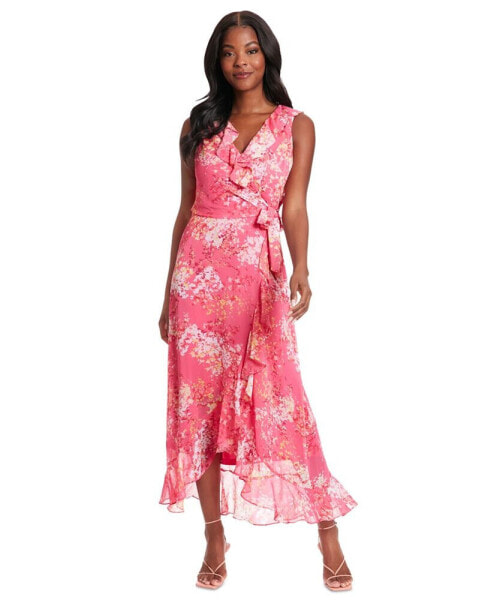 Petite Printed Side-Tie Faux-Wrap Ruffle Dress