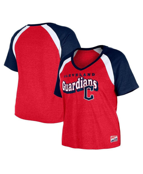 Women's Red Cleveland Guardians Plus Size Raglan V-Neck T-Shirt