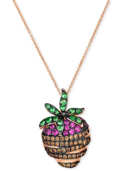 Le Vian gODIVA x Le Vian® Chocolate Covered Strawberry Pendant Necklace featuring Multi-Gemstone (5/8 ct. t.w.) & Chocolate Diamond (3/8 ct. t.w.) in 14k Rose Gold