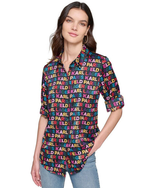 Women's Printed Utility Button-Front Top