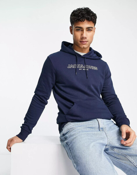 Jack & Jones logo hoodie in navy