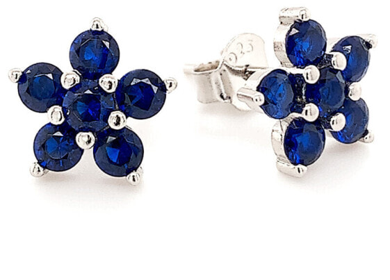 Playful silver earrings studs with zircons Flowers E0001063