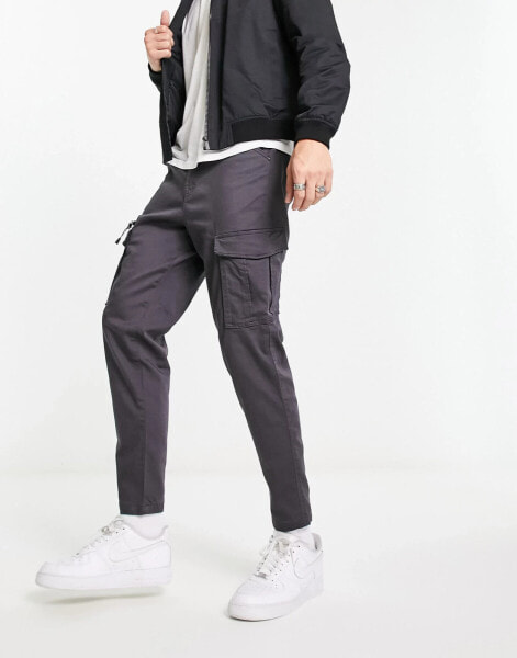 Jack & Jones Intelligence tapered cargo trouser in dark grey