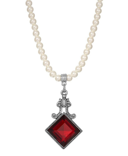 Imitation Pearl Red Glass Pendant Necklace