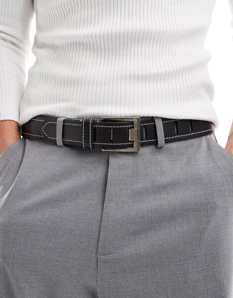 ASOS DESIGN leather belt with contrast stitch in black