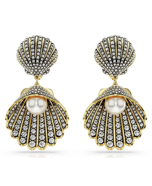 Crystal Swarovski Imitation Pearl, Shell, White, Gold-Tone Idyllia Clip Earrings