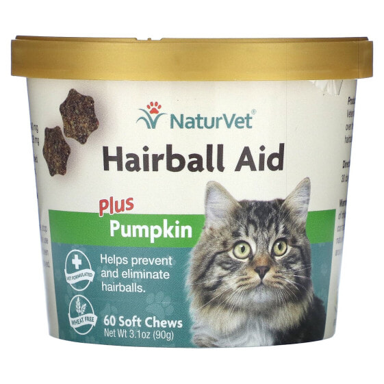 Витаминно-минеральная добавка NaturVet Hairball Aid Daily Support + Pumpkin для кошек 60 мягких жевательных конфет, 90 г