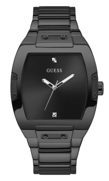 GUESS Men's Trend Casual Tonneau Diamond 43mm Watch Black Dial Stainless Stee...