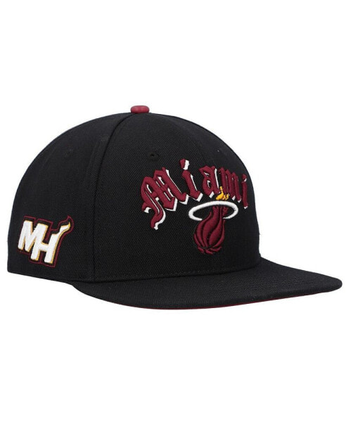 Men's Black Miami Heat Old English Snapback Hat