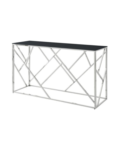 55" Gold Glass Console Table, Sturdy Metal Frame