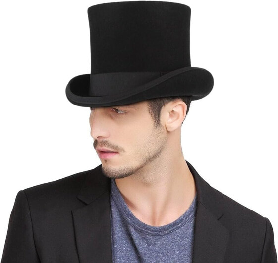 GEMVIE Men's Top Hat Black Women's Fedora Hat for Fancy Dress Wedding Theme Party Hat