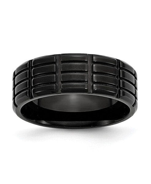 Titanium Brushed Black IP-plated Grooved Wedding Band Ring