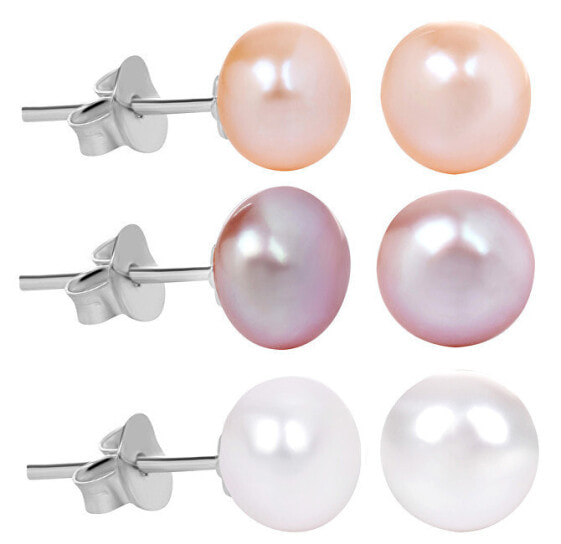 Discounted set of 3 pairs of pearl earrings - white, salmon, purple JL0426