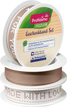 Geschenkband beige mit Schrift, 9 m