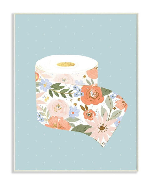 Spring Floral Print Toilet Paper Over Blue Art, 13" x 19"