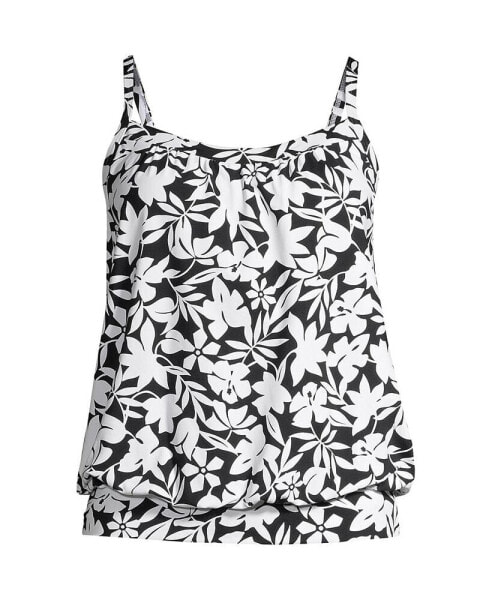 Petite Blouson Tummy Hiding Tankini Swimsuit Top Adjustable Straps