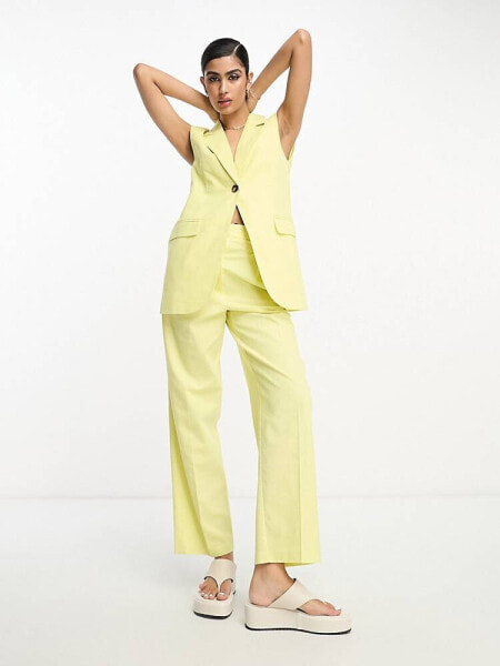 ASOS DESIGN tapered mom trouser with linen in lemon