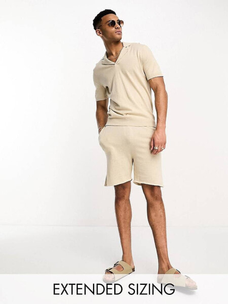 ASOS DESIGN co-ord lightweight knitted cotton shorts in stone