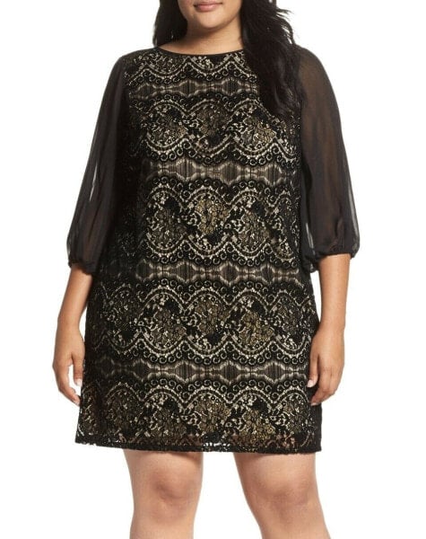 Adrianna Papell 156266 Women's Lace Shift Dress Plus Size Black Sz. 14W US