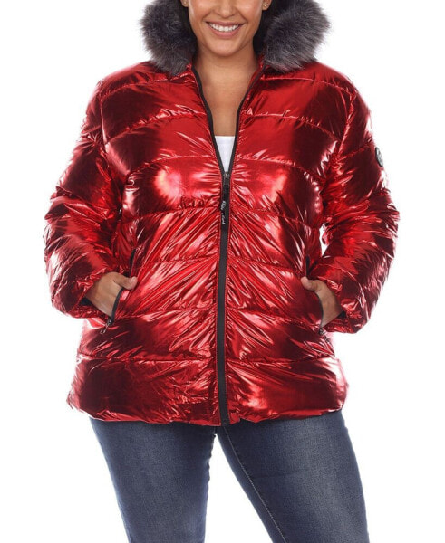 Plus Size Metallic Puffer Coat with Hoodie